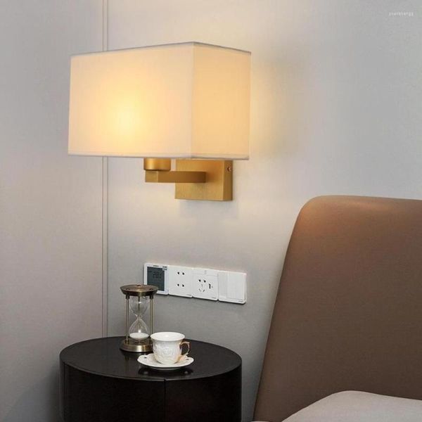 Lâmpadas de parede capa de tecido cabeceira luz interior vintage industrial nightstand com abajur quadrado para sala de estar