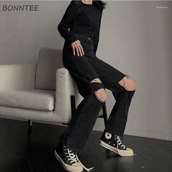 Jeans da donna Foro da donna Moda High Street Ulzzang Vintage BF Studenti Harajuku Elegante Baggy Dritto Casual Solido stile coreano Chic