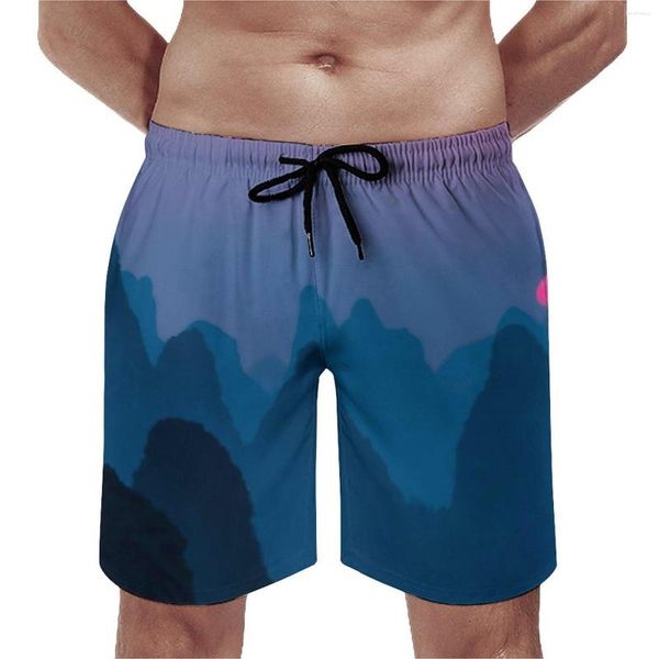 Herren-Shorts „The Mountains Art Gym Sunset“-Aufdruck, lässige Boardshorts, grafische Sport-Fitness, schnell trocknende Badehose, Geburtstagsgeschenk