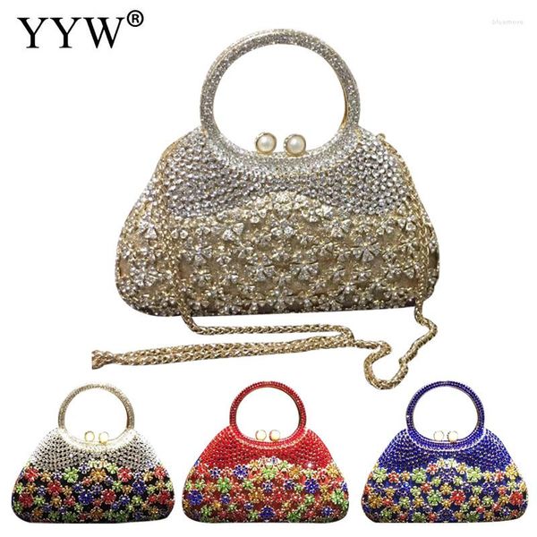 Evening Bags Gold And Clutches For Women Crystal Clutch Top Handle Hand Beaded Rhinestone Purse Wedding Party Handbag Red