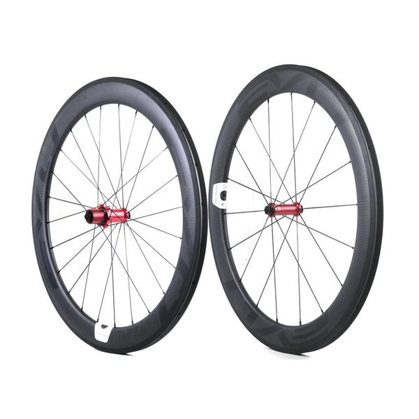 Evo Karbon Yol Bisiklet Tekerlekleri 60mm derinlik 25mm genişlik tam karbon kliniği Tübüler tekerlek seti düz çekme hub'ları özelleştirilebilir logo324b