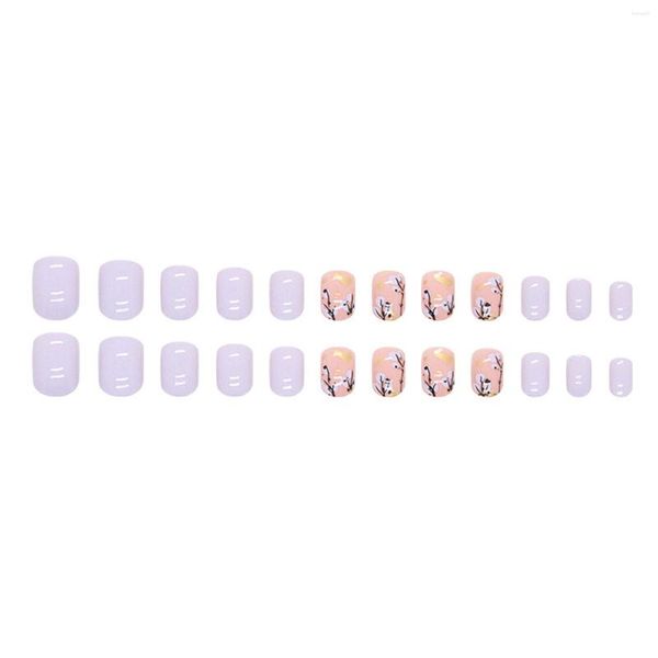 Накладные ногти фиолетового цвета с цветочным узором, нежный цвет, элегантный, сладкий, искусственный для женщин и девочек, салон