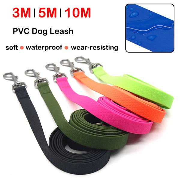 Colliers de chien Laisses Longue laisse de chien en PVC 5m 10m étanche grand entraînement pour animaux de compagnie Durable 3 5 10 M mètre ligne de corde de plomb petit gros chat fournitures de plein air 230911