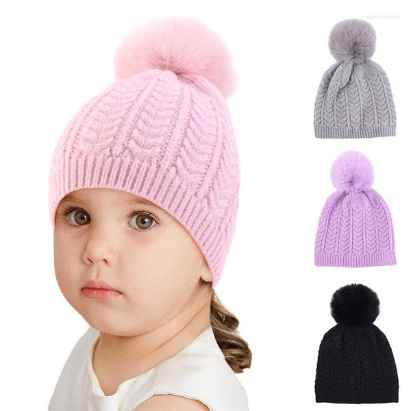 Berets crianças grande pom beanie chapéu para meninos inverno quente malha criança menina boné infantil bonnet acessórios crianças