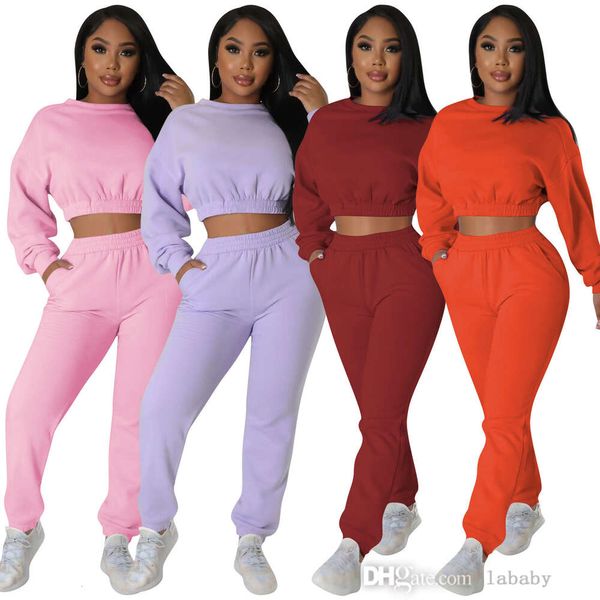 Sonbahar Günlük Takip Kadınlar İki Parça Set Uzun Kollu Hoodie Mahsul Üst ve Pantolon Sıradan 2pcs Kıyafet Spor Takım Jogging Suits Sweatlesuit Kıyafet