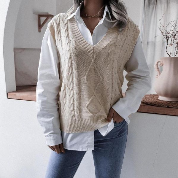 Frauen Pullover Einfarbig Pullover Weste Herbst Winter Retro V-ausschnitt Ärmellose Strickjacken Weibliche Weiche Grundlegende Pullover Übergroßen Top