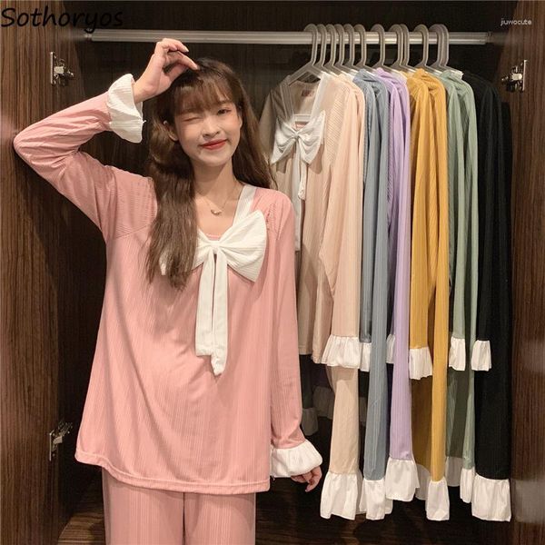 Mulheres sleepwear grande arco pijama conjuntos mulheres 7 cores sexy all-match bonito babados princesa formal manga longa lounge nighty macio outono mujer