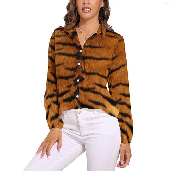 Camicette da donna Camicetta con stampa tigre Modello di pelle di animale femminile Streetwear Camicie eleganti a maniche lunghe larghe Abbigliamento di grandi dimensioni