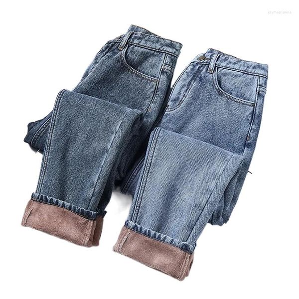 Jeans da donna Pantaloni in denim invernali a vita alta lavati da donna Pantaloni da neve oversize più pantaloni harem da cowboy in velluto casual addensati caldi