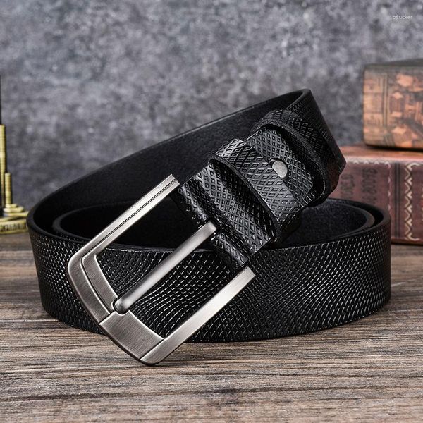 Cintos masculinos moda original couro pino fivela cinto de negócios casamento strapon preto marrom cavalheiro calças jeans trela