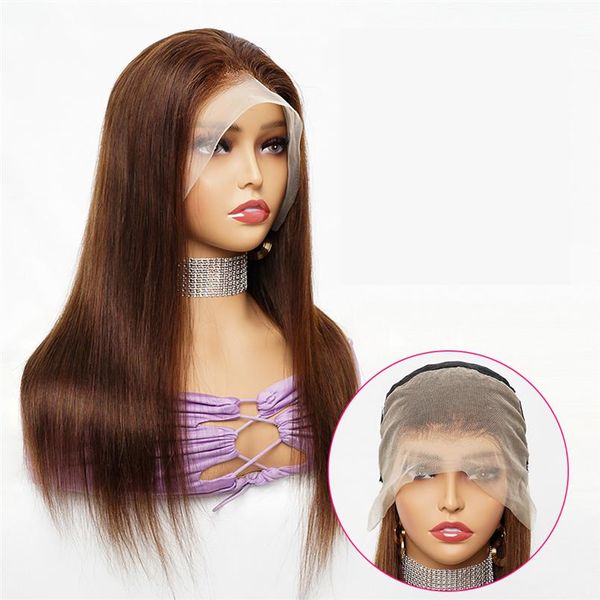 # 4 Коричневый прямой парик с костью 13x4, парики из натуральных волос на кружеве, необработанные индийские волосы, цветные, 4x4, прозрачный парик с застежкой на кружево для женщин Pre-Pluc236n