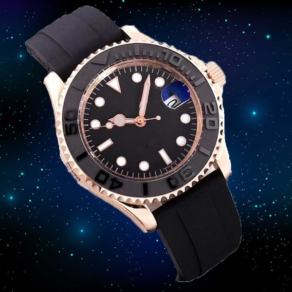 Relógio masculino relógio limpo iate chocolate relógio masculino mestre aço inoxidável rosa ouro mergulho pulseira de ouro resistente a arranhões relógio com lente de safira