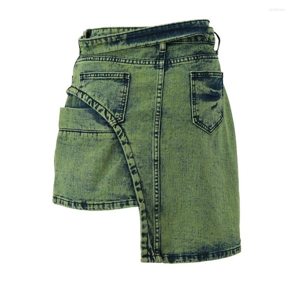Юбки Модная женская юбка с высокой талией и асимметричными поясами, уличная одежда длиной выше колена, джинсовая одежда Tide, лето 2023