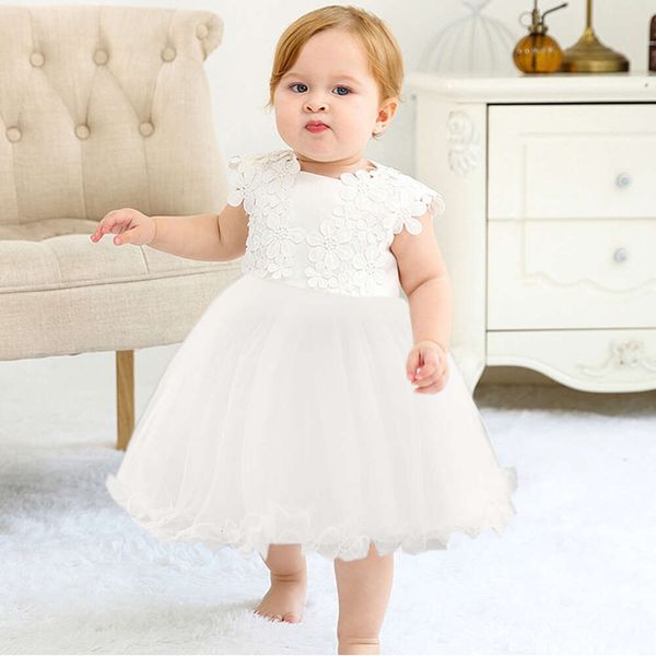 Vestidos de batismo para meninas, vestido branco de renda flor de tule, batismo, 1 ano, aniversário, princesa, vestido de festa, recém-nascido, vestido de casamento