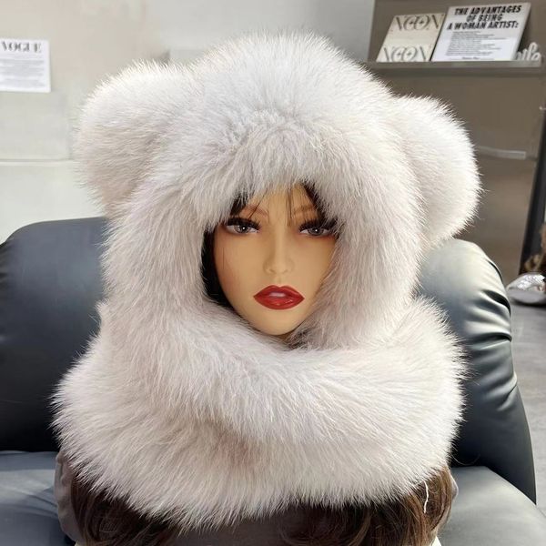 Vera sciarpa di volpe da donna e cappello set inverno caldo a forma di sciallo a scialle di pelliccia per pelliccia collare