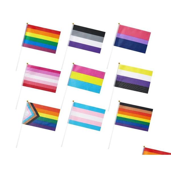 Banner Flags Rainbow Gay Mini El Düzenli Çubuk Bayrak Festivali Parti Geçitleri Dekorasyonlar Damla Desen Eve Bahçe Festival Malzemeleri Dhy4z