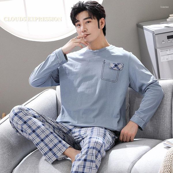 Herren Nachtwäsche Frühling Herbst L-4XL Gestrickte Baumwolle Einfache Pyjamas Anzüge Pyjamas Set Casual Männlich Nit Pijamas Omewear