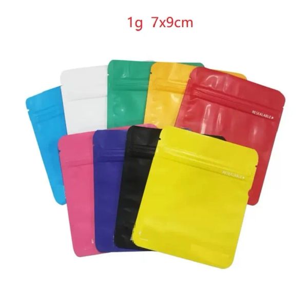 wholesale Sacchetti opachi in colore puro da 1 g con chiusura a busta in mylar sigillata personalizzata 7x9 cm stand up Foglio di alluminio sicuro per alimenti Baggie per alimenti Candy LL