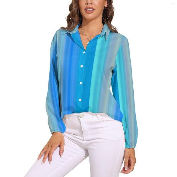 Camicette da donna Camicetta astratta a righe Manica lunga Colorata Arte retrò Camicia casual oversize da donna Top personalizzata Idea regalo