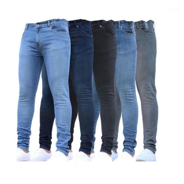 Jeans skinny da uomo 2020 Jeans super skinny da uomo Pantaloni in denim elasticizzato non strappati Pantaloni lunghi europei in vita elastica di grandi dimensioni1225C