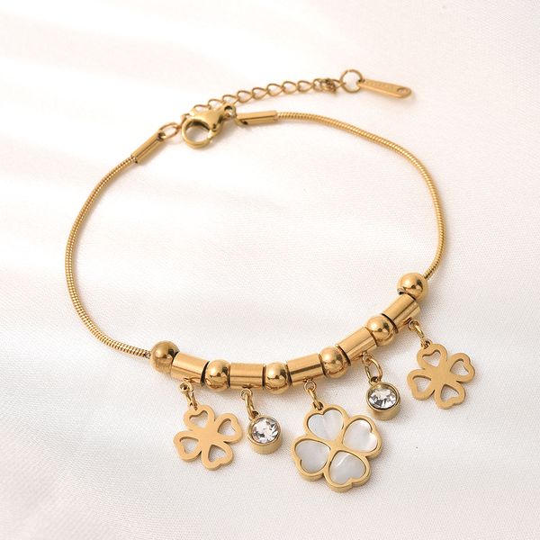 Moda clássica 4/quatro folhas trevo charme pulseiras pulseira corrente ouro ágata concha madrepérola para mulheres casamento dia das mães jóias