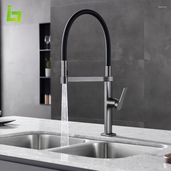 Mutfak muslukları yüksek kaliteli uzun musluk soğuk ve mikser güverte monte 360 ​​° rotasyon pirinç malzeme çok fonksiyonlu lavabo musluk