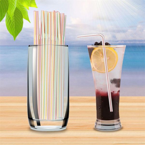 Tazze usa e getta Cannucce 100/300 Pz Multicolor Plastica Bevanda da cucina Rietjes Cannuccia Cocktail Accessori per feste di nozze