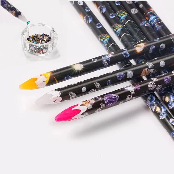 Dotting Tools 12 Stück Buntstift Wachs Dotting Pen 3 Farbstift Nail Art Selbstklebende Strasssteine Edelsteine Bohren Picking Picker Tipps Nagelwerkzeuge 230912