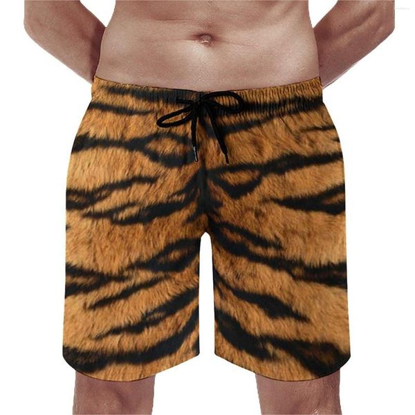 Shorts masculinos exclusivos tigre impressão ginásio verão selvagem pele de animal surf praia homens confortáveis design bonito tamanho grande troncos de natação