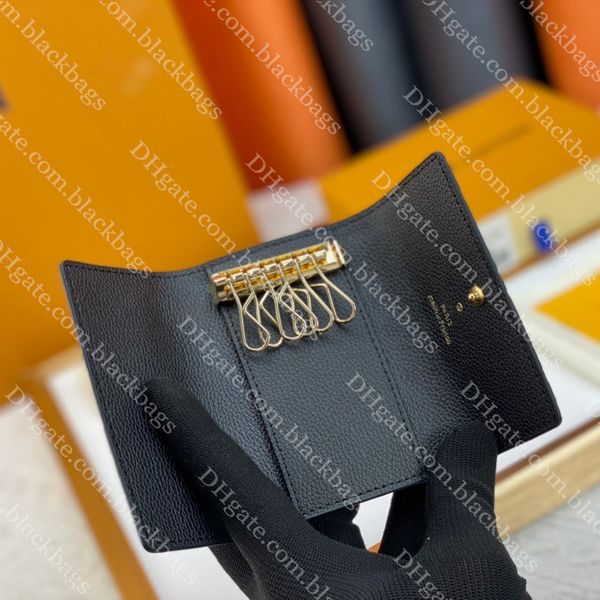 Designer chaveiro carteira clássico couro preto 6 chave bolsa homens mulheres carta em relevo chaves cadeia titular pacote com caixa luxo presente de natal mini carteira