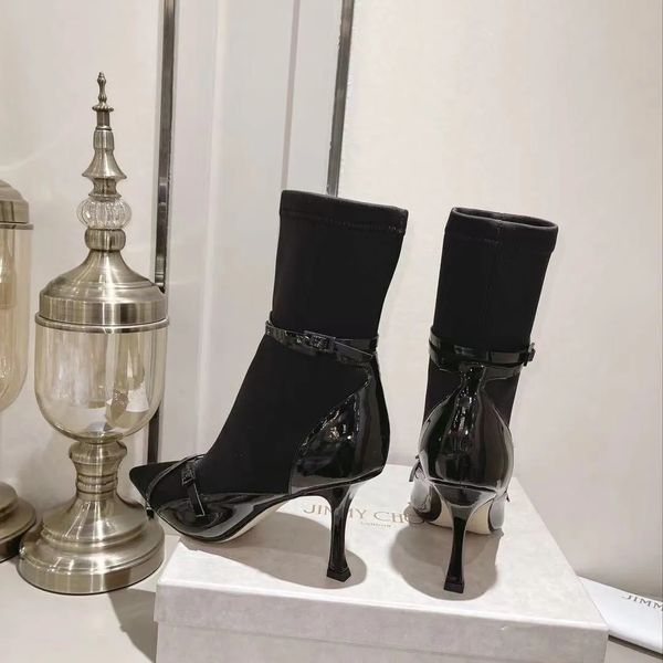 Hochwertige Stiefeletten mit Schnalle, spitzer Zehenbereich, Stiletto-Absätze für Mädchen und Damen, Luxus-Designer, Ledersohle, Stiefeletten, Partykleid, Abendschuhe, Fabrikschuhe, Größe 35–40