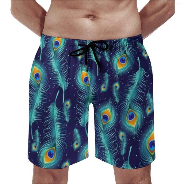 Shorts masculinos board animal design moda troncos de natação pavão pássaro penas homens secagem rápida roupas esportivas plus size praia calças curtas