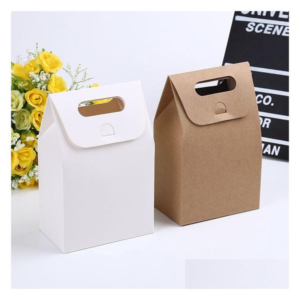 Caixas de embalagem Atacado Kraft Box Craft Bag com alça Sabão Doces Padaria Biscoitos Embalagem Papel Drop Delivery Office Schoo Ot0Yi