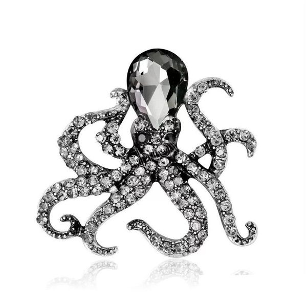 Pins Broschen Octopus Brosche für Männer FL Strasssteine Antik Silber Farbe Schmuck Pin Zubehör Drop Lieferung Dhg6M