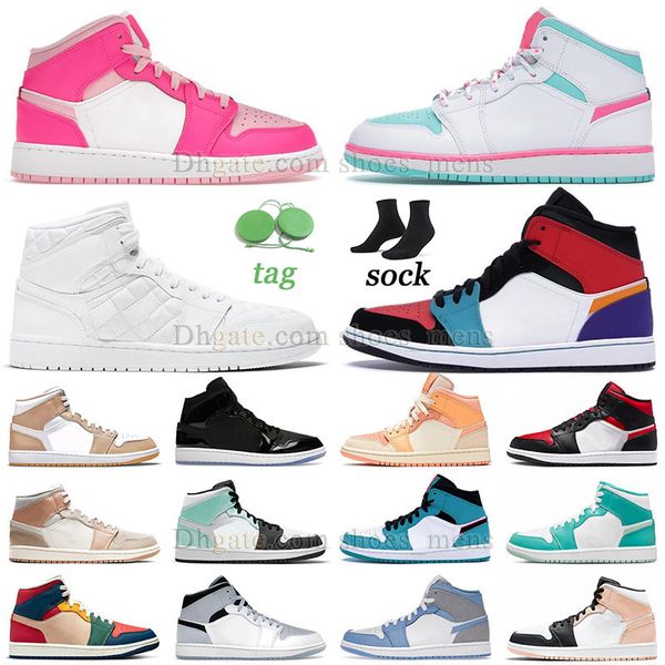 Basquete Sapatos Mens Mulheres Jumpman Jump Man 1s Digital Feroz Rosa Space Jam Ice Blue Unc Diamond J1 Jordab 1 Jorden1s 【code ：L】 Sneakers