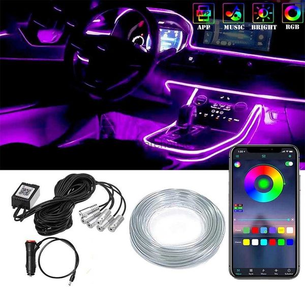 Strisce LED Interni auto Neon RGB Strisce LED 456 in 1 Controllo app Bluetooth Luci decorative Atmosfera ambientale Lampada da cruscotto4805130 HKD230912