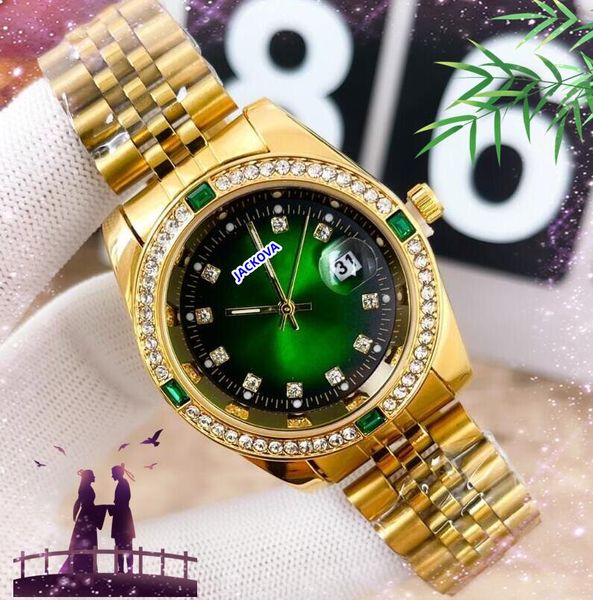 Casal colorido diamantes anel relógio mulher homem montre de luxo aço inoxidável movimento de quartzo brilhando estrelado mostrador caso relógio rosa ouro prata relógios pulseira presentes