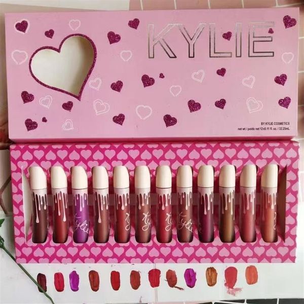 12pcs Mat Dudak Parlak Sıvı Ruj Seti Su Geçirmez Lipgloss Besleyici Rouge Bir Levre Maquillage Kit2280