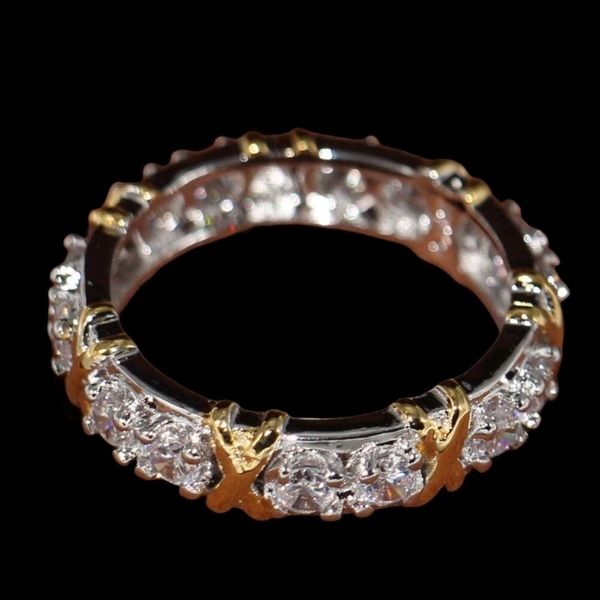 Anelli di marca di lusso di design Eternity Diamonique CZ Diamante simulato 10KT Anello nuziale con fede nuziale in oro giallo bianco riempito Misura 5-11