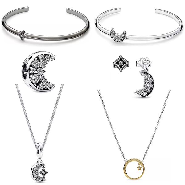 2023 Estate Nuova Stella Luna Bracciale per le donne Designer Eearrings Ciondolo con diamanti DIY fit Pandoras Bracciale aperto Collana in argento 925 Gioielli di lusso per feste Regalo