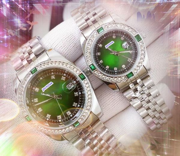 Casal colorido diamantes anel relógio mulher homem montre de luxo aço inoxidável movimento quartzo brilhando estrelado dial relógio rosa ouro prata relógios relogio masculino