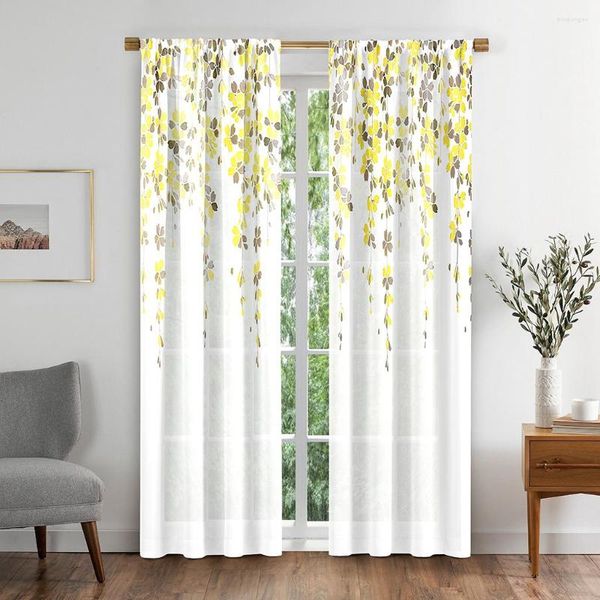 Tenda moderna con piccoli fiori frammentati, tende per soggiorno, camera da letto, cucina, tende per finestre con foglie gialle