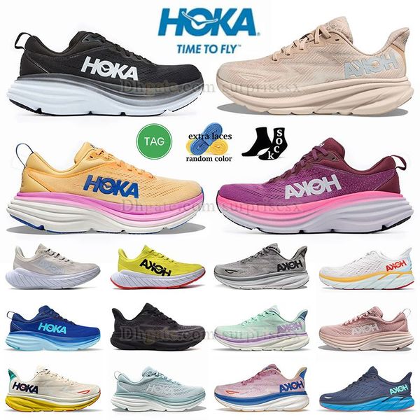 Autêntico Hokas One One Run Shoe Bondi 8 Clifton 8 9 Impala Cyclamen Shifting Areia Preto Branco Mens Mulheres Sneaker Andando Sapato Plataforma Treina Tamanho Grande US 12 13 EUR 46 47