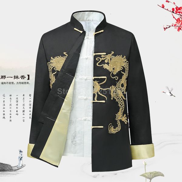 Roupas étnicas Tradicional Estilo Chinês Bordado Dragão Hanfu Blusa Tang Terno Homens Kung Fu Camisetas Tops Jaquetas Cheongsam Ano Casacos 230911