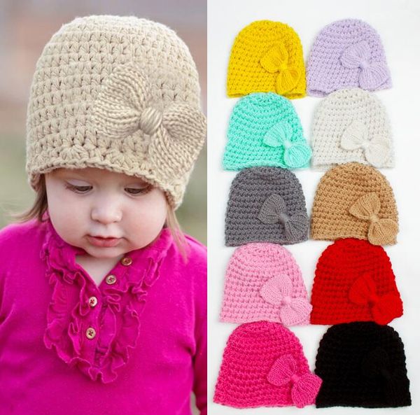 Ins bebê meninas malha bowknot turbante chapéu headbands macio malha gorro infantil crianças inverno bebê malha elástica headand arco gorros chapéu