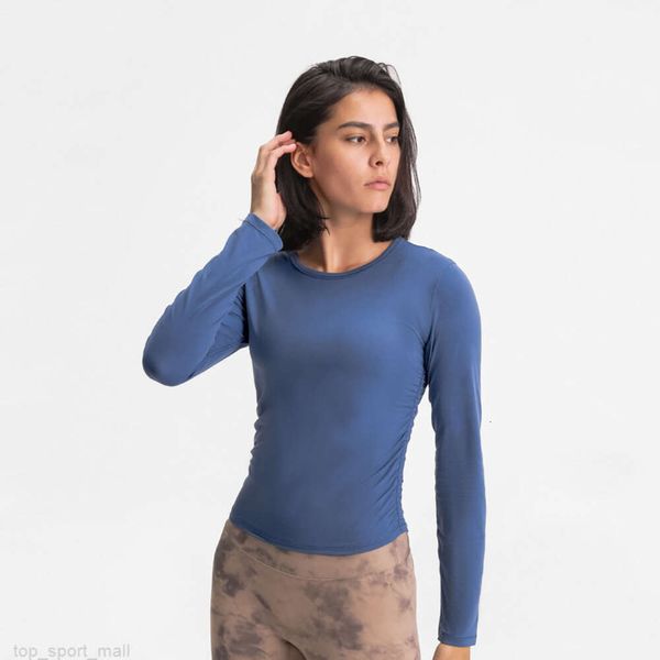 Ajuste feminino yoga topo nu sentir manga longa correndo camisa atlética elástico treino topos moda