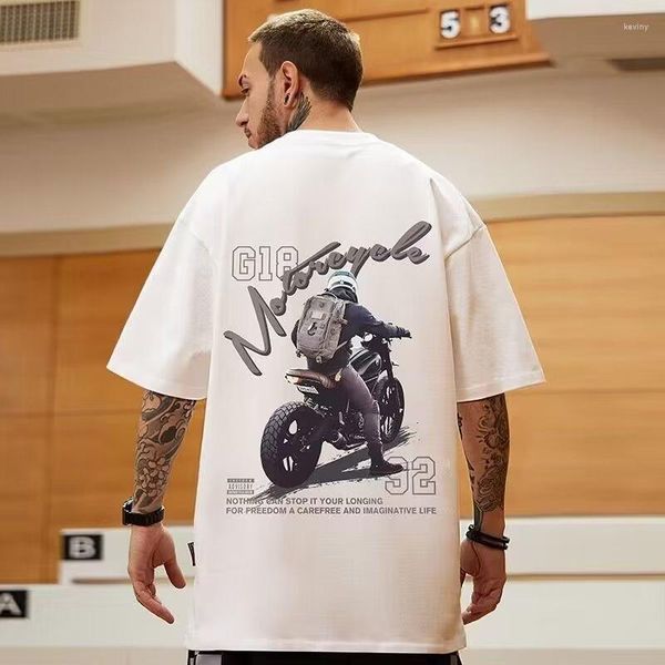 T-shirt da uomo T-shirt a maniche corte stampate con grafica motociclistica per uomo T-shirt allentate retrò in cotone unisex 2023 Top girocollo estivo