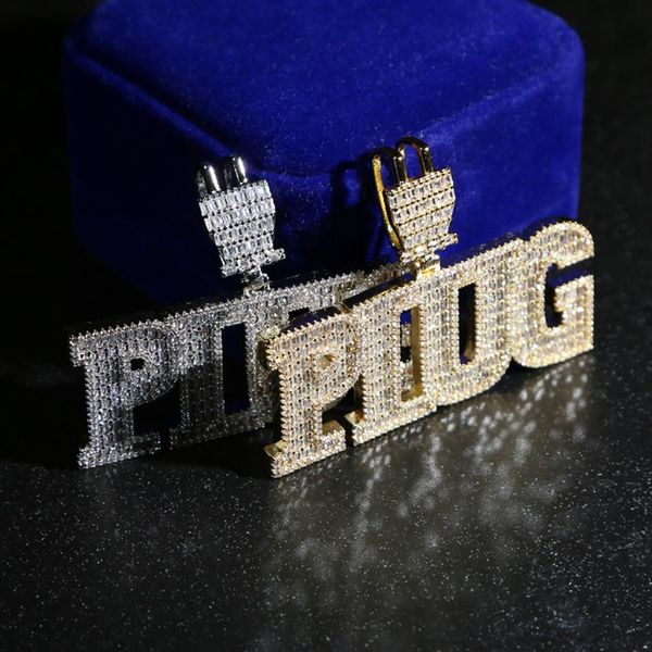 Iced Out Bling 5A CZ Plug Collana con ciondolo Charm Micro Pave Full Cubic Zironica Pietra Hip Hop Moda Cool Lettera Gioielli Mens251F