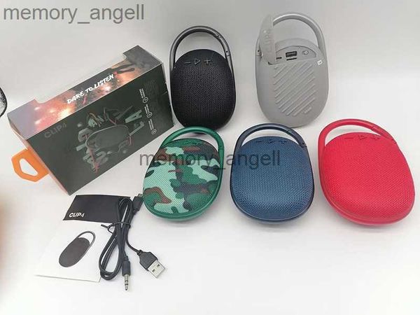 Alto-falantes portáteis JHLClip4 Mini alto-falante Bluetooth sem fio Portátil Esportes ao ar livre Áudio Alto-falantes de chifre duplo com caixa de varejo de presente 5 cores HKD230912