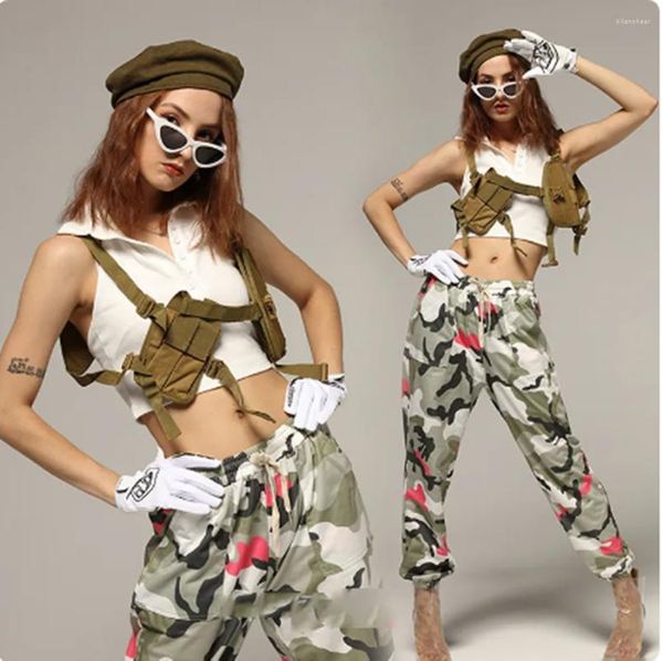 Palco desgaste camuflagem hip hop roupas de dança mulheres gogo roupas boate dancewear kpop jazz outfit festa traje